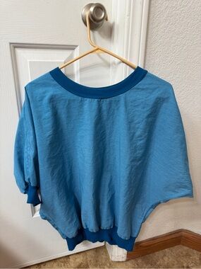 American Apparel Blue Boatneck Short Sleeve Sweatshirt with Dark Blue Trim